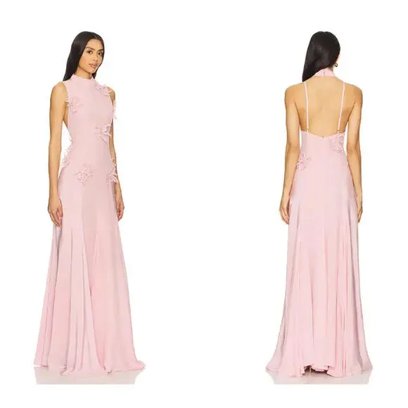 La Fuori Backless Maxi Dress in Ostrich Feather Pink XS NWT $780msrp - Picture 2 of 14